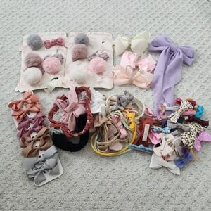 Baby Girl Hair Accessory Lot Bows Headbands Pom‎ Poms Clips Mixed Bundle